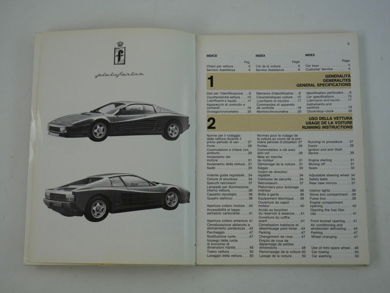 Ferrari Testarossa Owner's Handbook Manual 