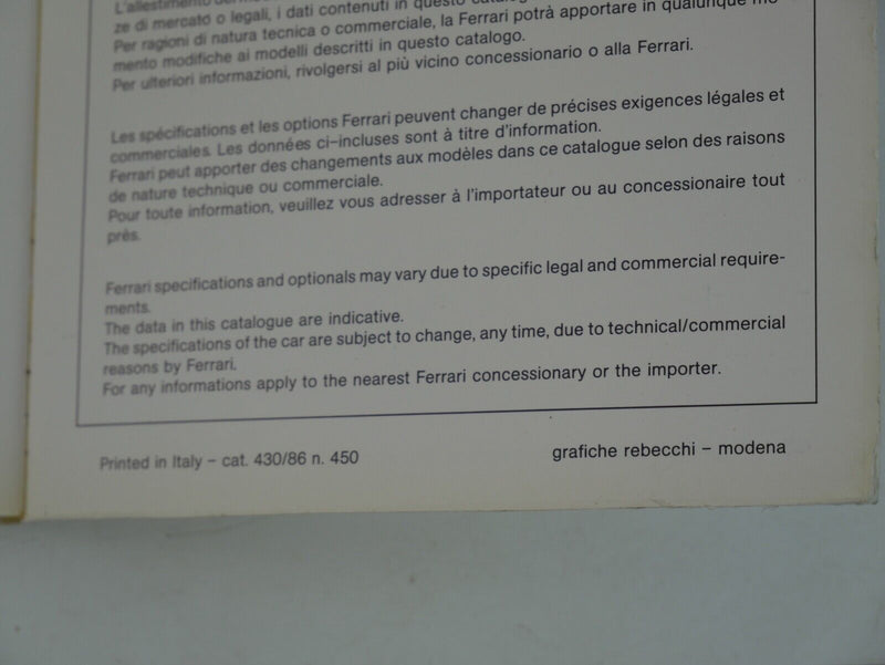 Ferrari Testarossa Owner's Handbook Manual 