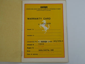 Ferrari 365 GTB/4 Daytona *15913* Warranty Card 