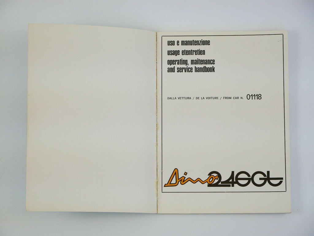 Ferrari 246 Dino Owner's Manual Handbook