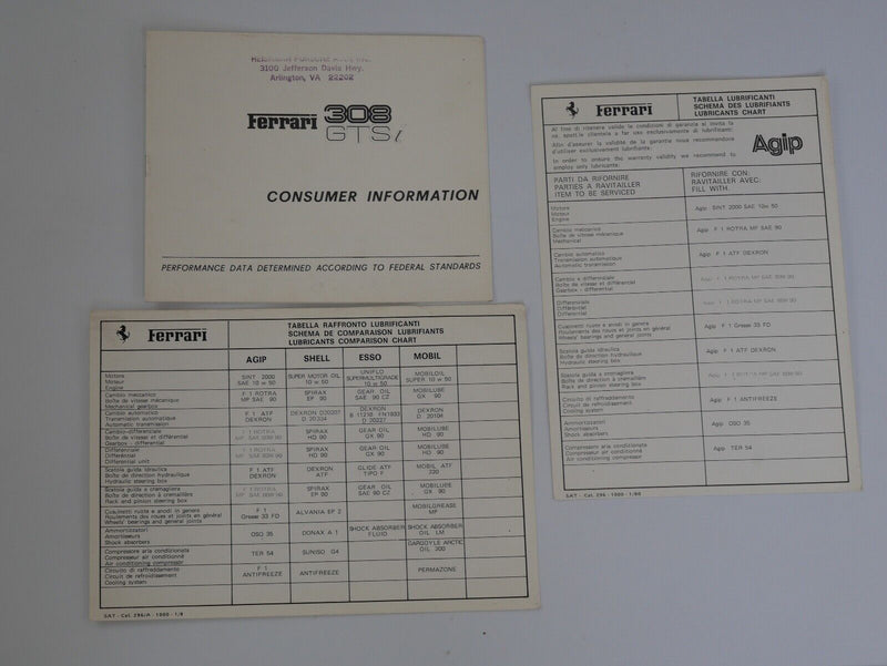 Ferrari 308 Owner's Manual Pouch 