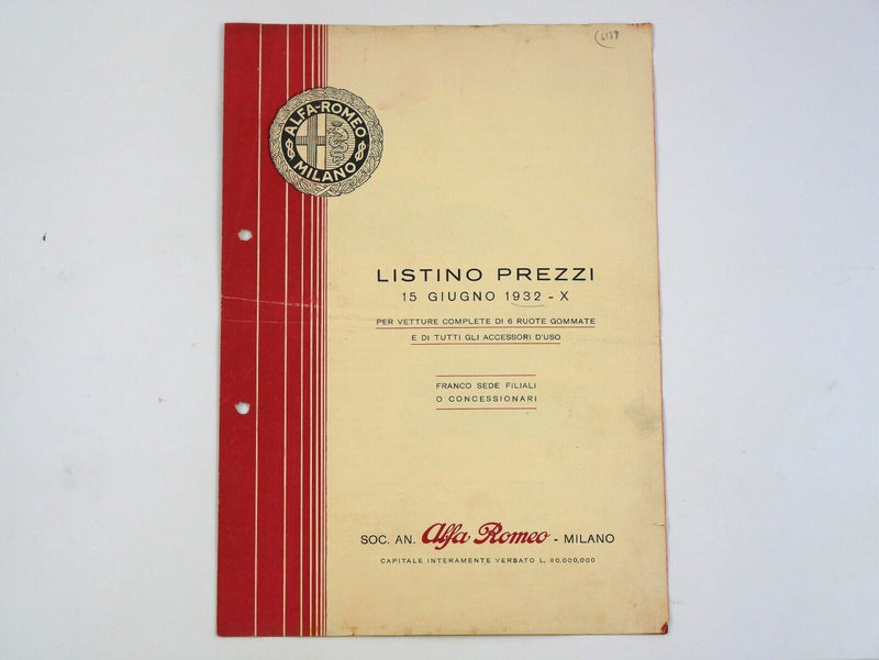1932 Alfa Romeo Price List Brochure 6C 8C