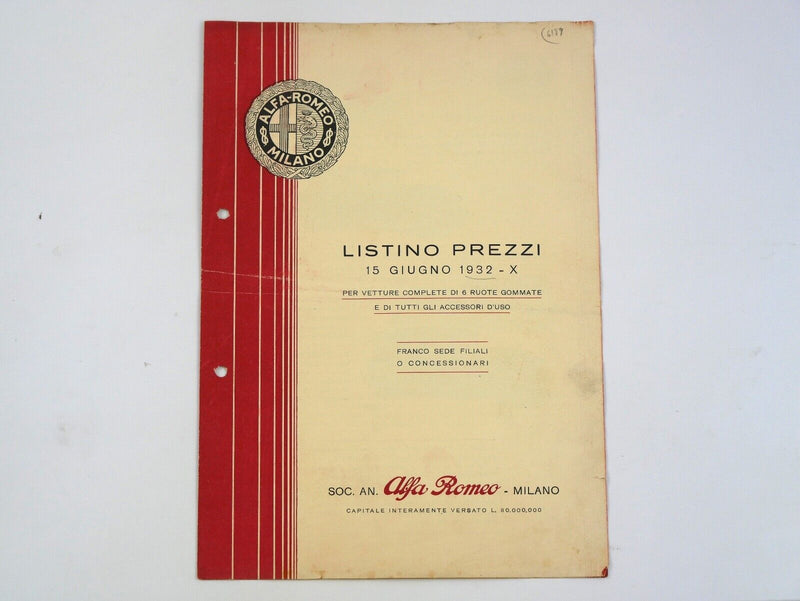 1932 Alfa Romeo Price List Brochure 6C 8C