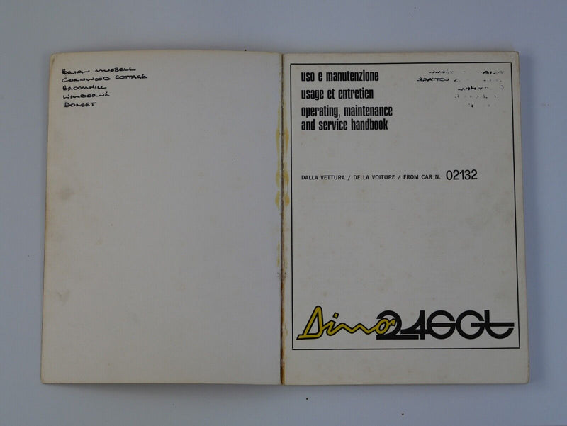 1973 Ferrari 246 Dino Owner's Manual Pouch 