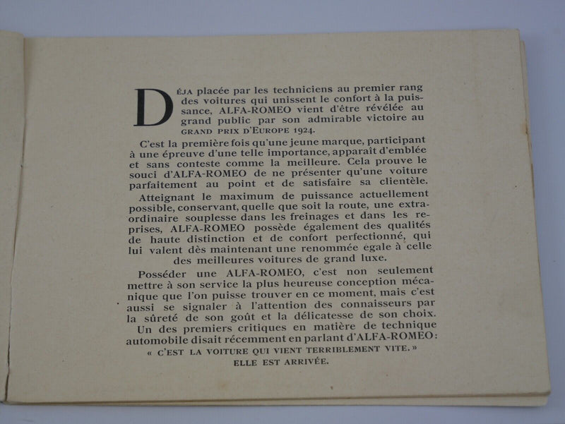 1924 Alfa Romeo Sales Brochure RM RL 6C 1750 8C