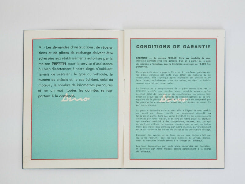 1972 Ferrari 246 GT Dino Warranty Booklet Manual *03270*