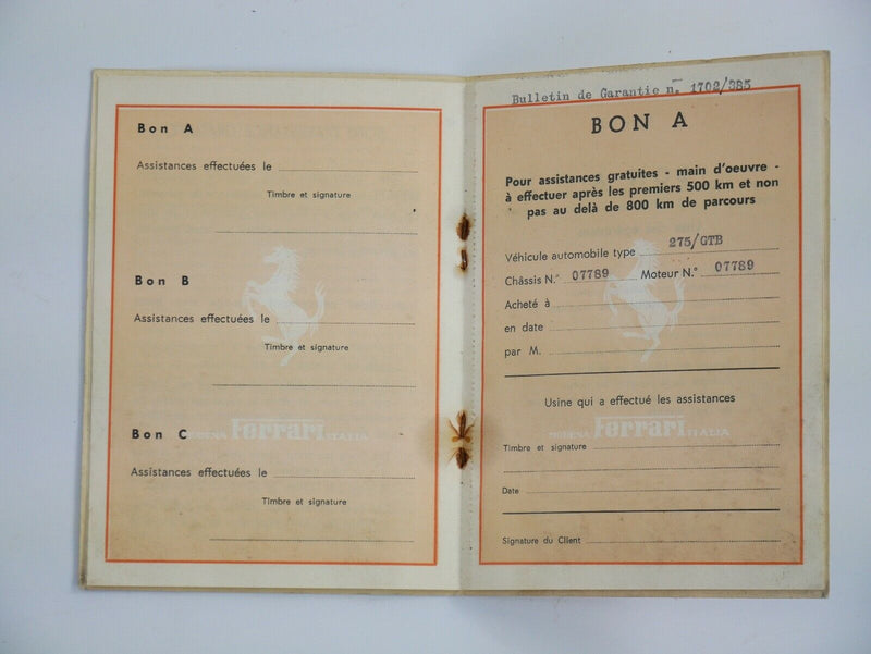 1965 Ferrari 275 GTB Handbook & Warranty Card *07789* The Beatles