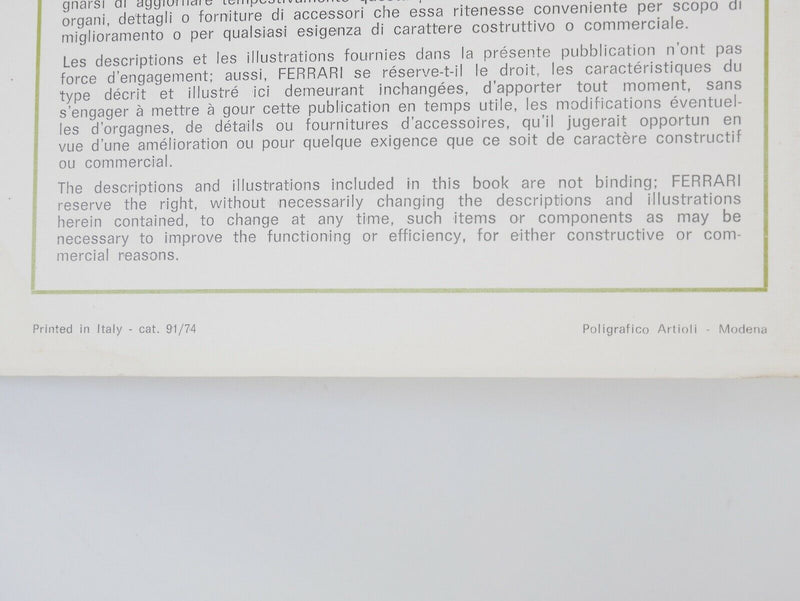 Ferrari 308 GT4 Dino Owner's Manual
