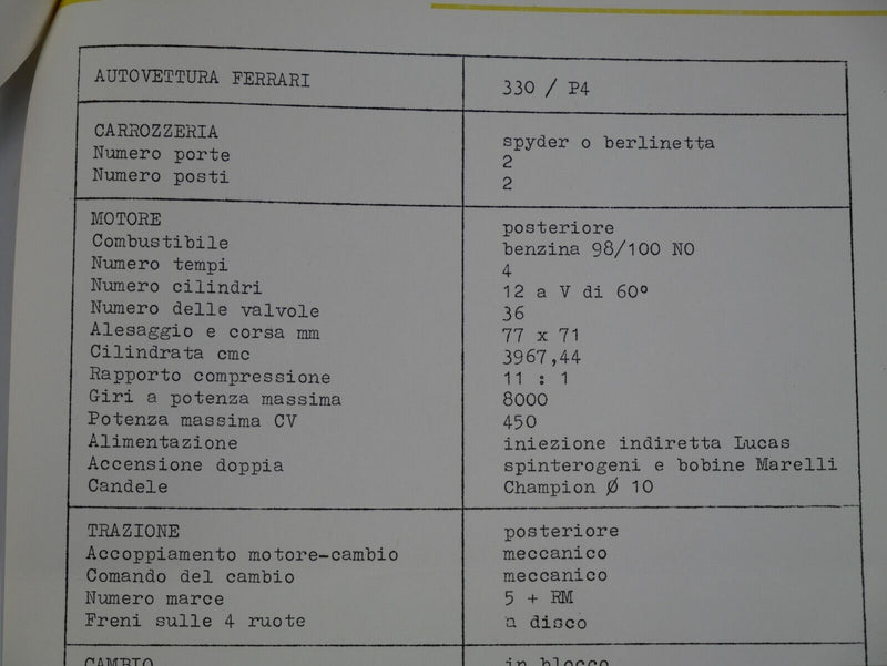 1967 Ferrari 330 P4 Press Sheet Pack Brochure