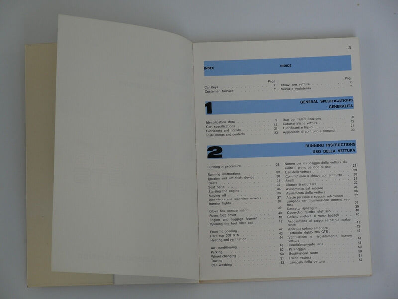 Ferrari 308 GTB GTS Owner's Manual North American Version