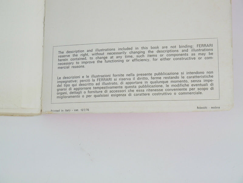 Ferrari 308 GTB Owner's Manual North American Version