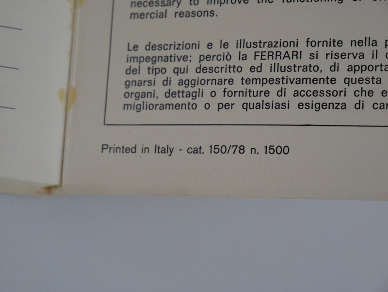Ferrari 308 GTB GTS Owner's Manual North American Version