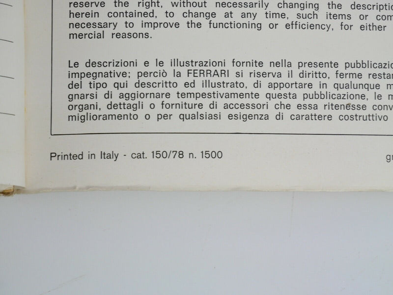 1978 Ferrari 308 GTB GTS Owner's Manual North American Version