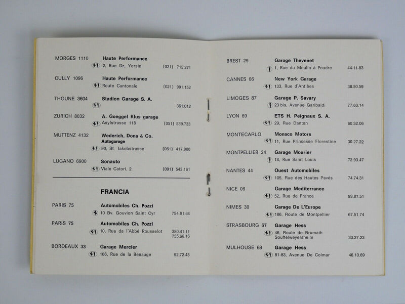 1971 Ferrari Dealer Directory 
