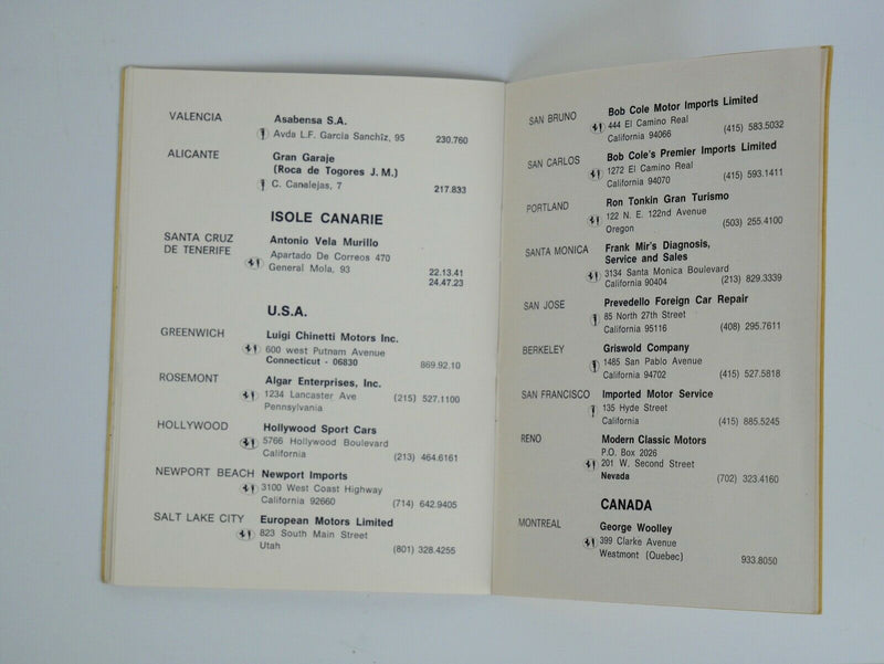 1971 Ferrari Dealer Directory 
