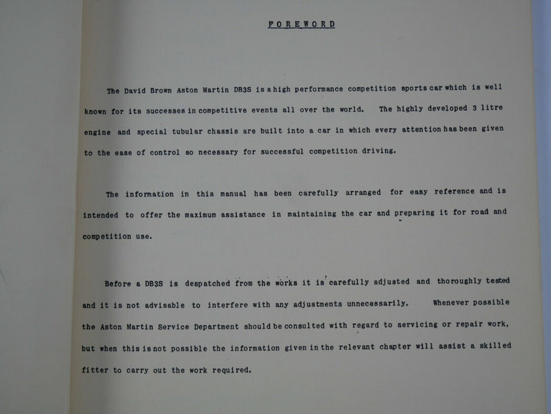 Aston Martin DB3S Owner's Handbook Manual