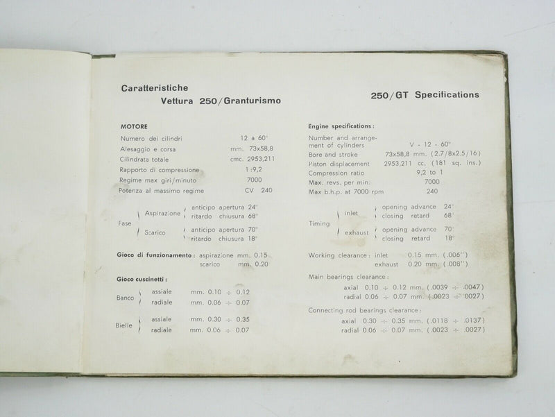 1959 Ferrari 250 GT Owner's Manual Handbook
