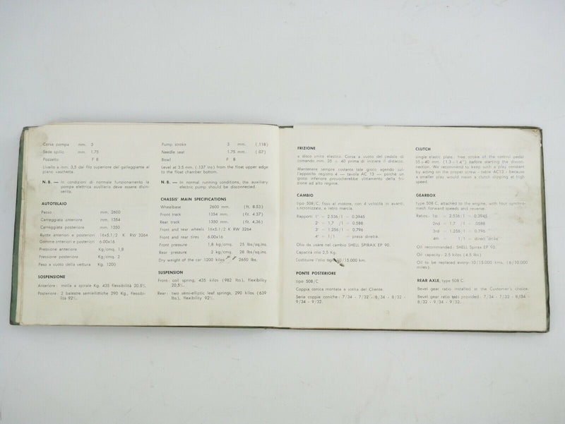 1959 Ferrari 250 GT Owner's Manual Handbook
