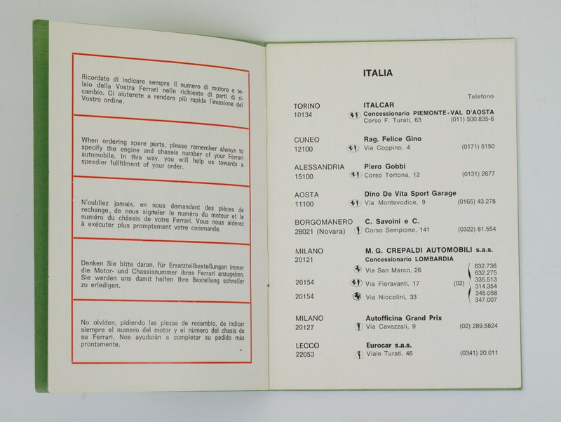 1972 Ferrari Dealer Directory