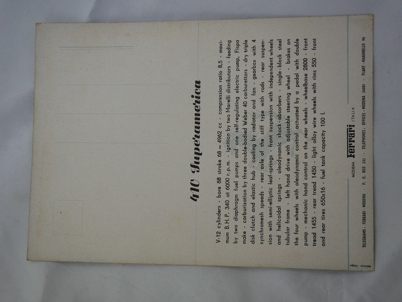 1956 Ferrari 375 MM 410 Superamerica Brochure with Envelope