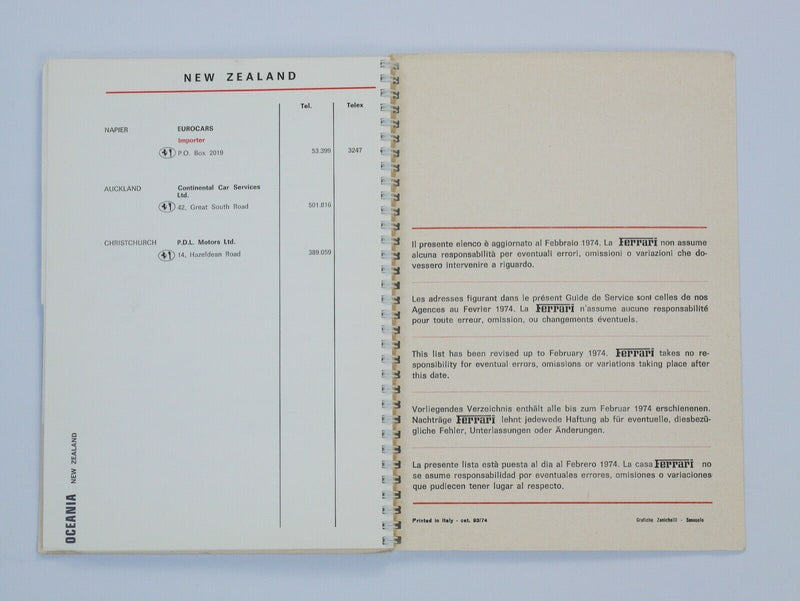1974 Ferrari Dealer Directory 