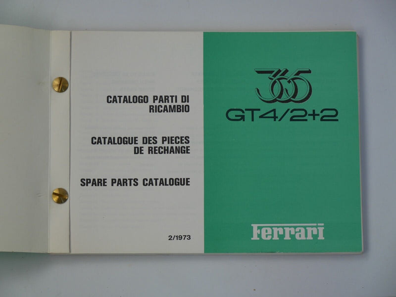 Ferrari 365 GT4 2+2 Owner's Handbook Parts Manual