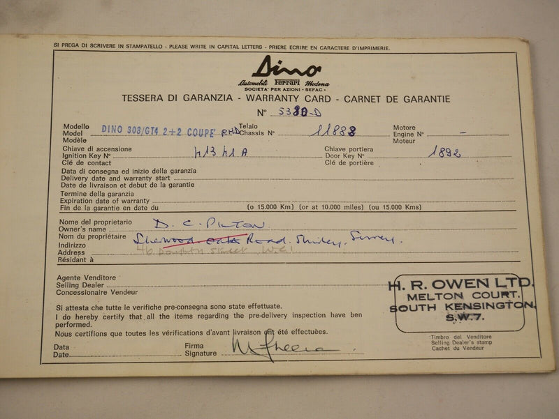 1975 Ferrari 308 GT4 Dino Owner's Manual Pouch Set