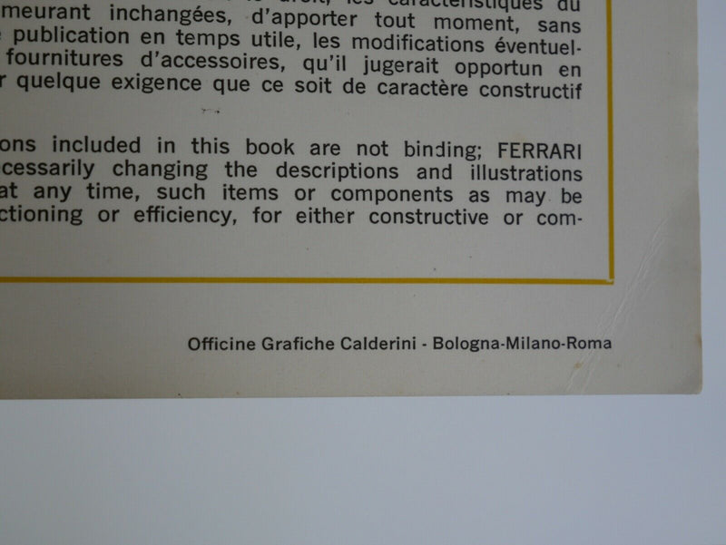  Ferrari 365 GTC/4 Owner's Manual Handbook