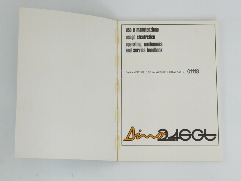 Ferrari 246 Dino Owner's Manual Handbook