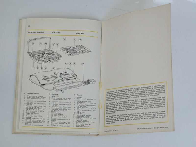 1973-76 Ferrari 365 GT4 2+2 Owner's Manual Handbook