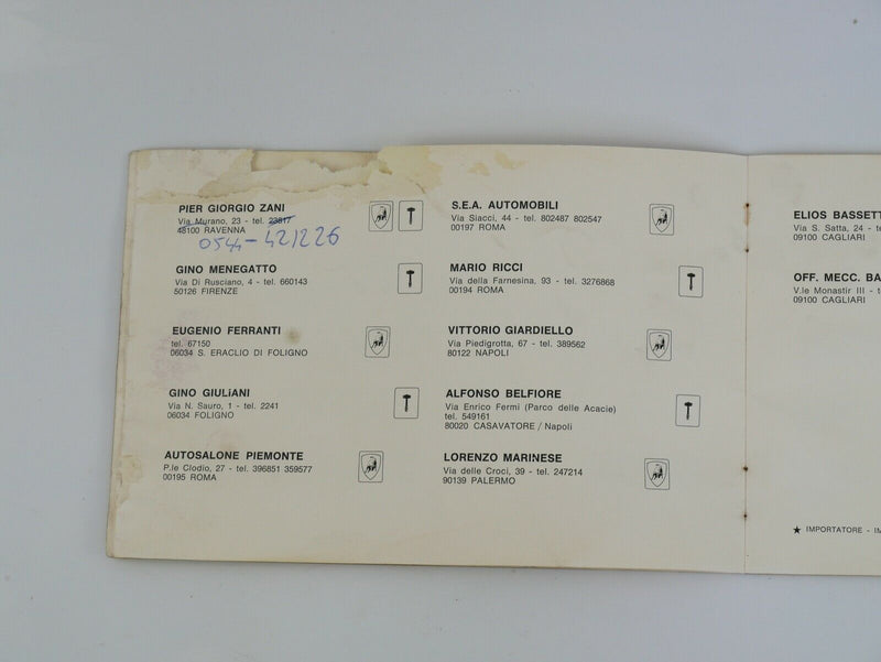 1969 Lamborghini Dealer Directory Manual Handbook Miura Islero Espada
