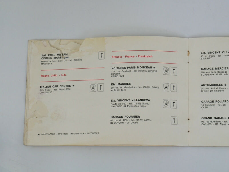 1969 Lamborghini Dealer Directory Manual Handbook Miura Islero Espada