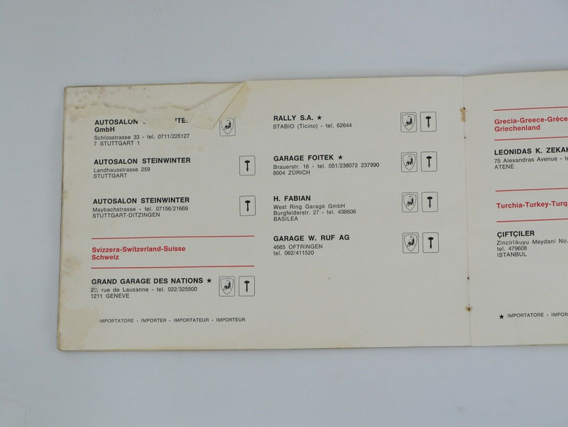 1969 Lamborghini Dealer Directory Manual Handbook Miura Islero Espada